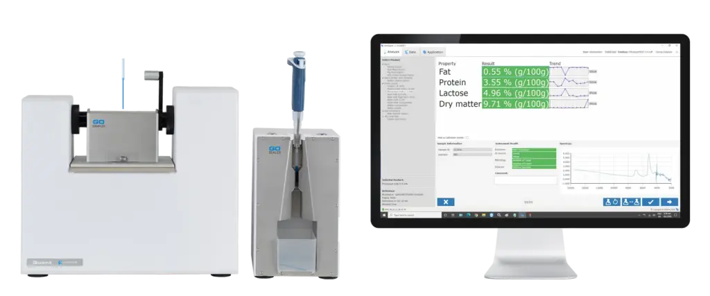 DairyQuant GO von Q-Interline für die atline Milchanalyse. Pivette Sealer, Pivette Sampler, InfraQuant Software